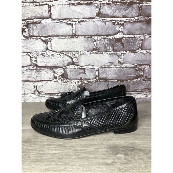 Santorini Black Leather BasketWeaves Woven Tassel Loafers Men’s Sz 9.5M US/43EU - Picture 8 of 16